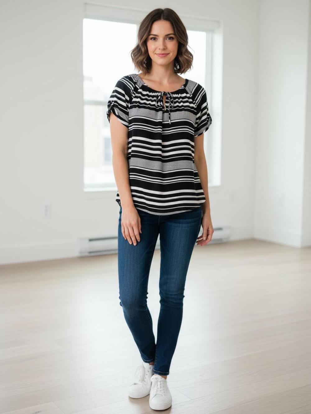Croft & Barrow Women's Striped Short Sleeve Blouse XL